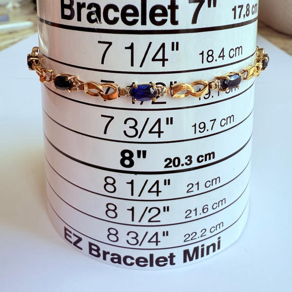 10K Solid Yellow Gold 3 CTW Natural Dark Blue Sapphire 3.5mm Tennis Bracelet - Picture 8 of 9